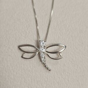 Dragonfly Sterling Silver Cubic Zirconia Pendant & 925 Necklace 18"